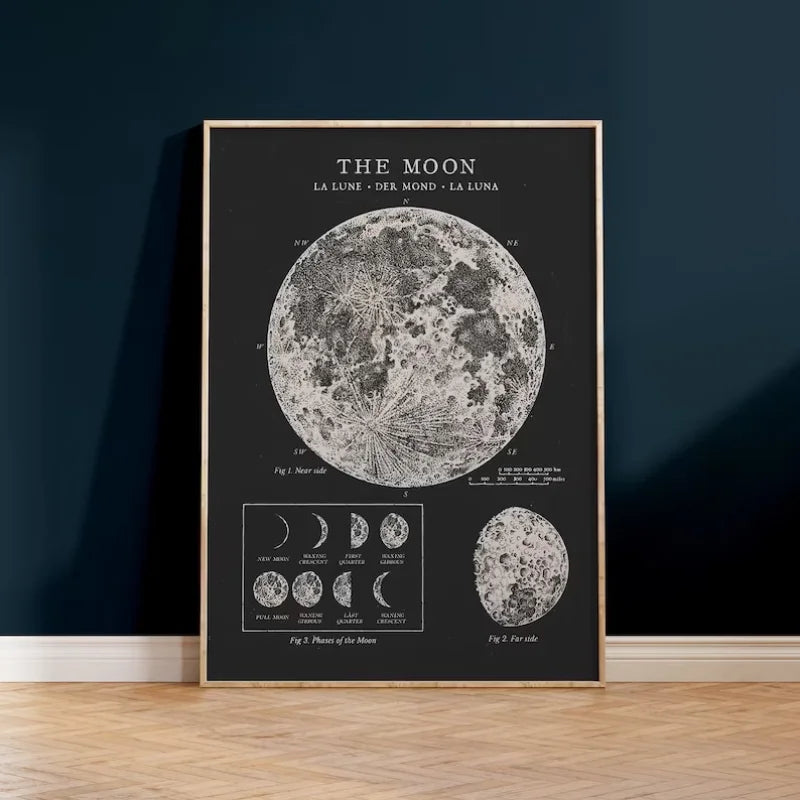 Vintage Space Astronomy Canvas Print | Solar System & Moon Phases Canvas Wall Art Peaceful Pleasures Health and Wellness