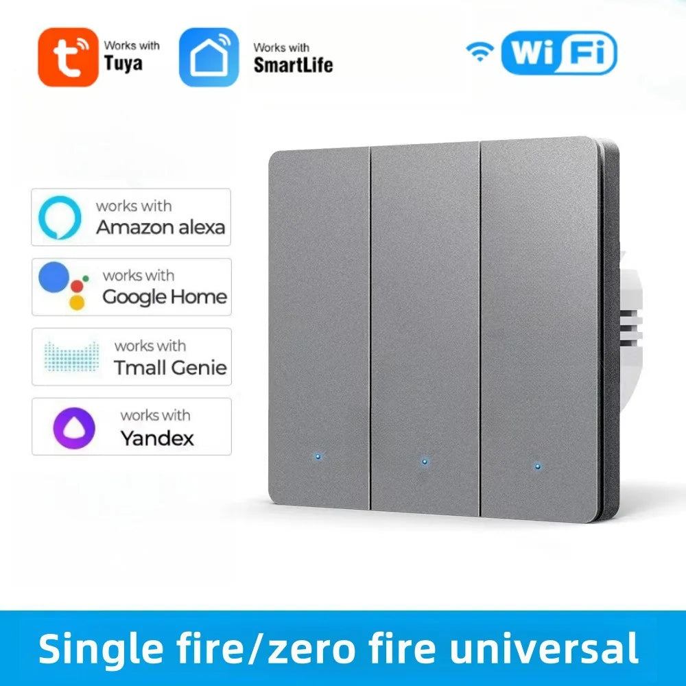 Tuya WiFi Smart Wall Light Switch Push Button No/With Neutral Wire Timing SmartLife Remote Control Panel Works With Alexa Google Peaceful Pleasures Health and Wellness 3 gang Gray