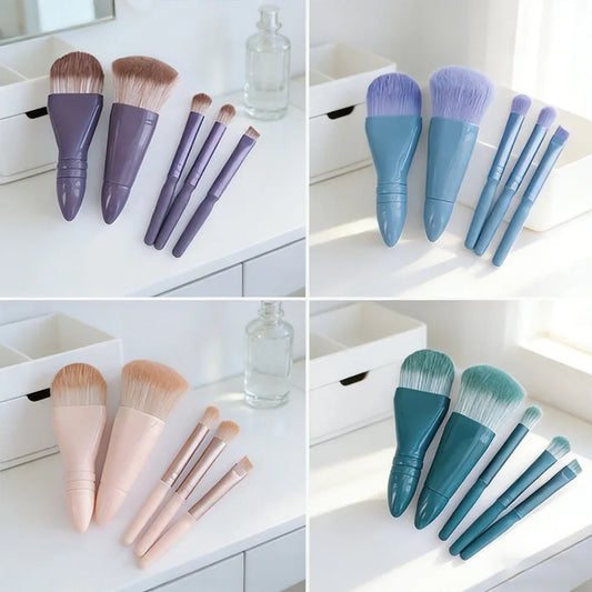 5Pcs Portable Makeup Brush Set With Mirror - Foldable Travel Kit ，Mini Makeup Brush Set Travel Makeup Brush Set Peaceful Pleasures Health and Wellness