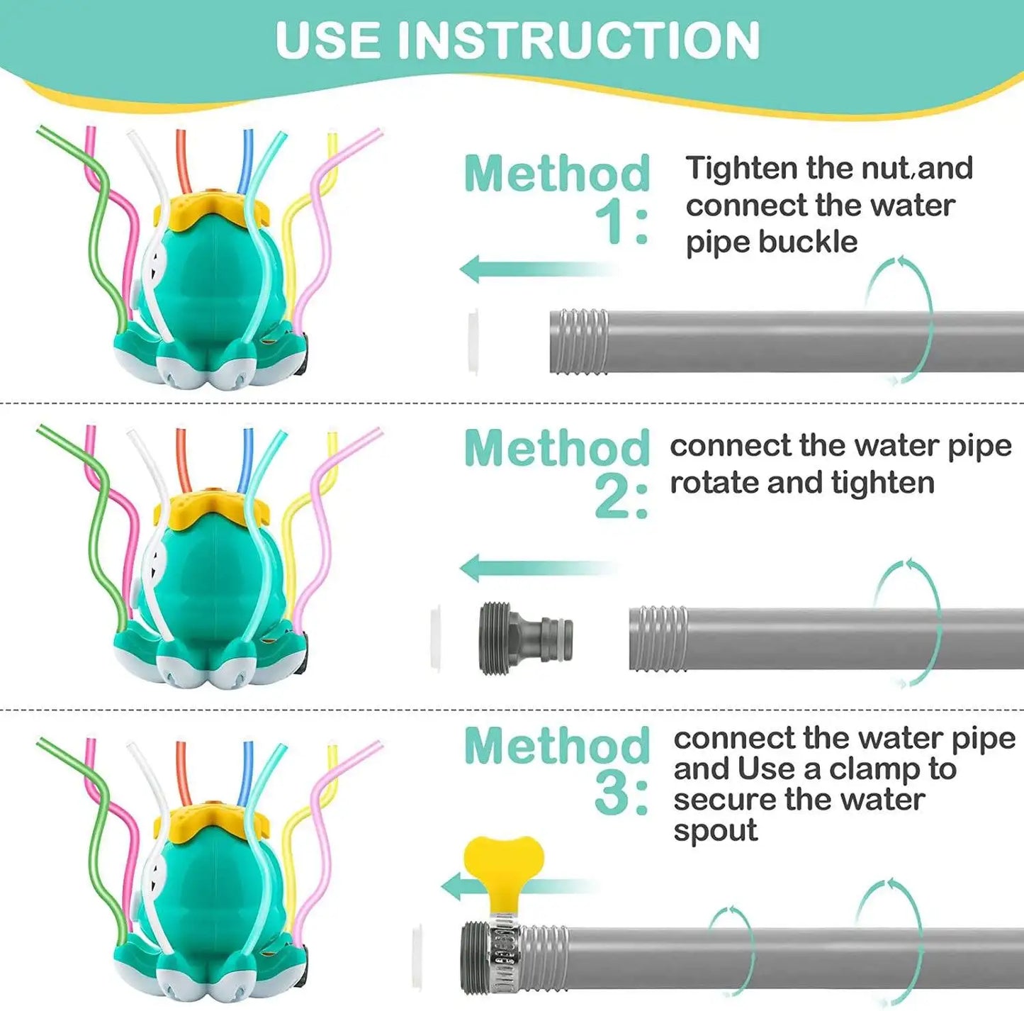 Kids Outdoor Water Sprinkler Toy | 8 Wiggle Tubes Summer Fun
