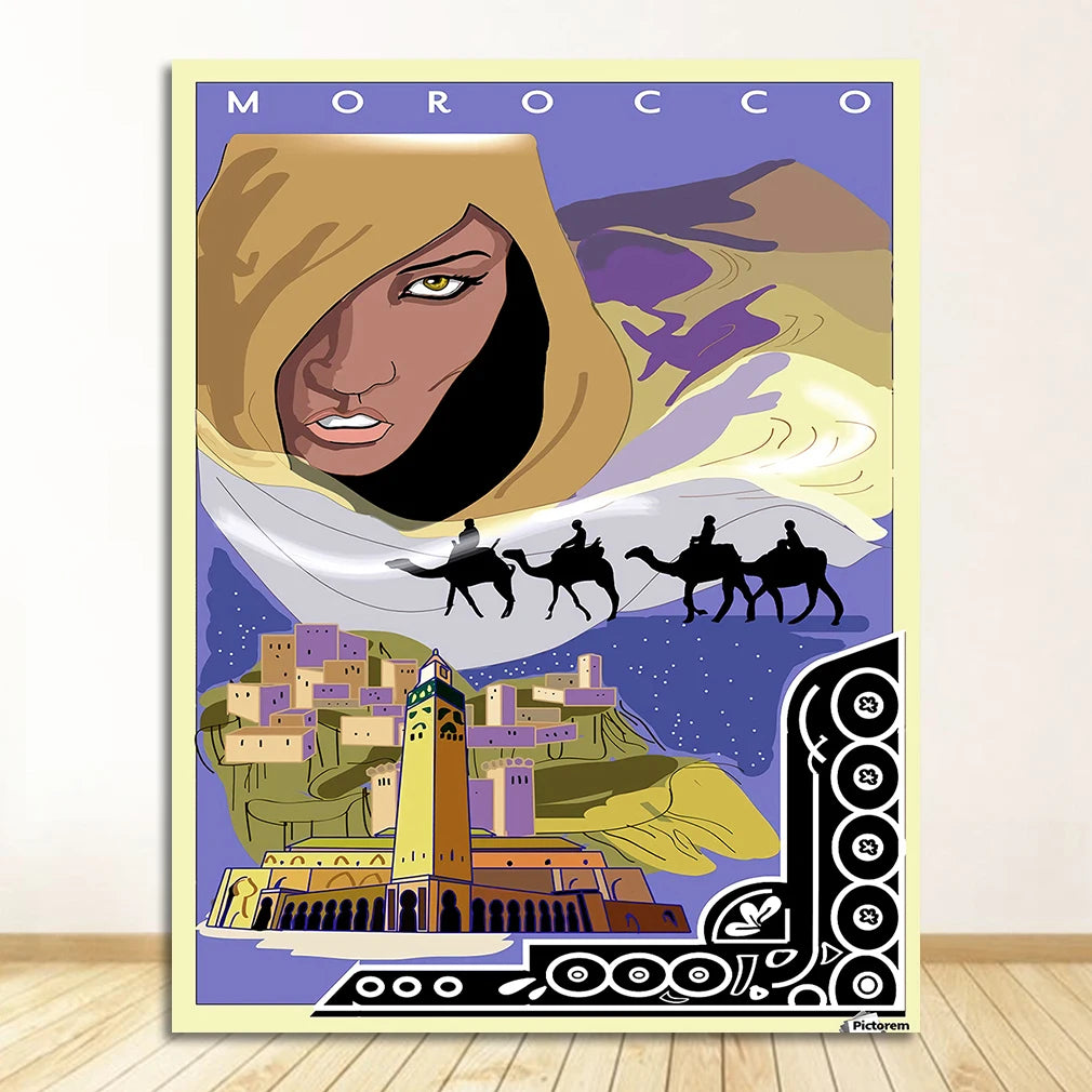 Canvas Paintings Vintage Wall Kraft Posters Coated Stickers Home Decorative Gift Visit Africa Morocco Desert Travel Peaceful Pleasures Health and Wellness 1711-04 20x30cm Unframed