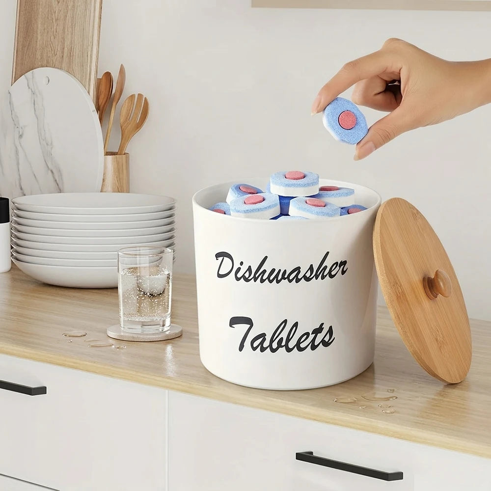 Dishwasher Pod Container with Lid Acrylic Dishwasher Detergent Container, Farmhouse Kitchen Tablet Organizer, Round Peaceful Pleasures Health and Wellness