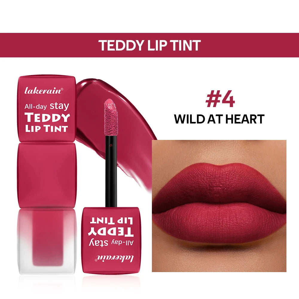 Teddy Tint Lip Color Tear Lip Gloss Super Stay Long-Lasting Coloring 12H Matte Texture Waterproof Lip Stain Lipstick Cosmetics Peaceful Pleasures Health and Wellness 4Wild At Heart