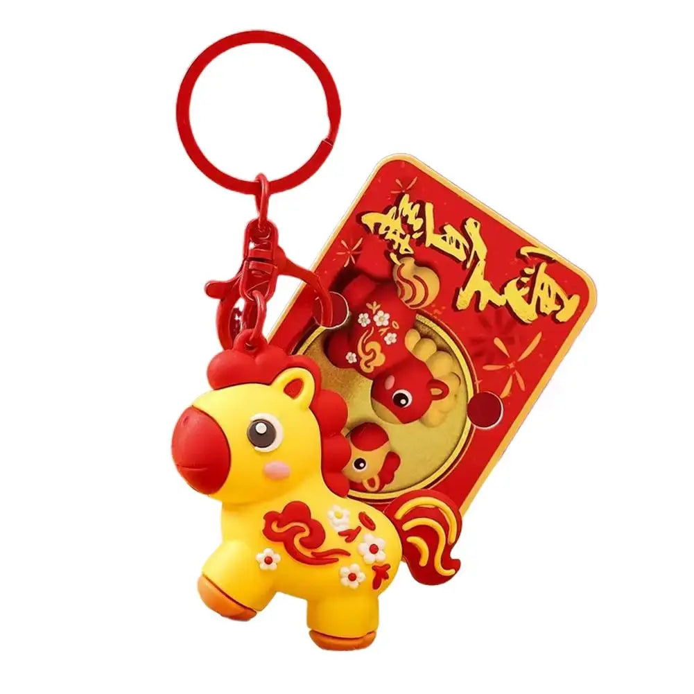 2pcs New Year of the Horse Zodiac Key Pendant - Get Money Now Theme Mascot Doll Creative Small Gift for Festive Decoration Peaceful Pleasures Health and Wellness Yellow