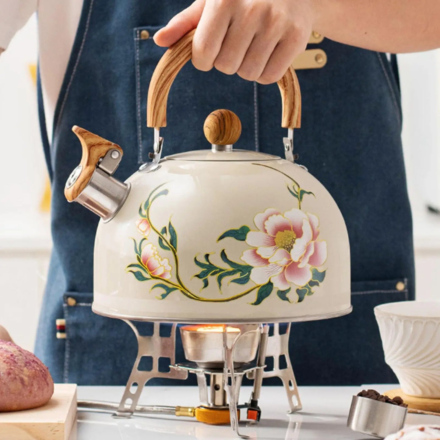 3L Vintage Floral Tea Kettle Stove Top Safe Teapot with Handle Retro Kitchen Kettle for Home Decor, Housewarming Gift Peaceful Pleasures Health and Wellness