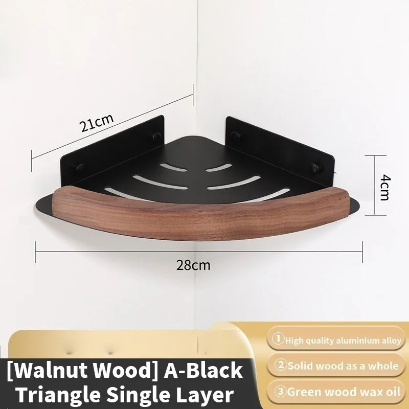Wood Corner Wall Shelf – Bathroom Organizer Rack | Triangular