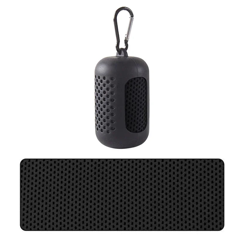 Portable Circular Silicone Wrapped Cold Towel Cooling Towel Quick Drying Polyester Fiber Towels Beach Accessories Sport Fitness Peaceful Pleasures Health and Wellness black