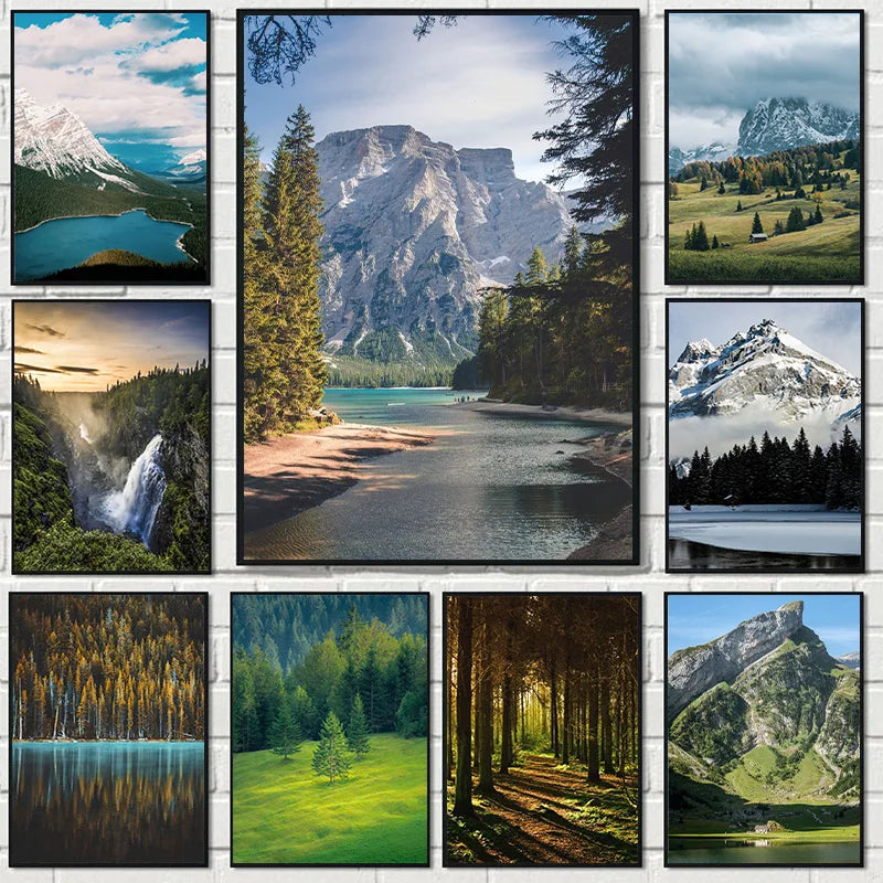 Dark Green Forest Foggy Mountain Canvas Wall Art | Nature Print