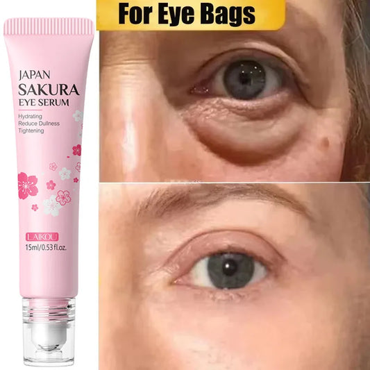 Sakura Eye Bag Repair Serum Roller Massage Cream Anti-Wrinkle Firming Skin Fine Lines Anti Dark Circles Puffiness Brighten Eye Peaceful Pleasures Health and Wellness