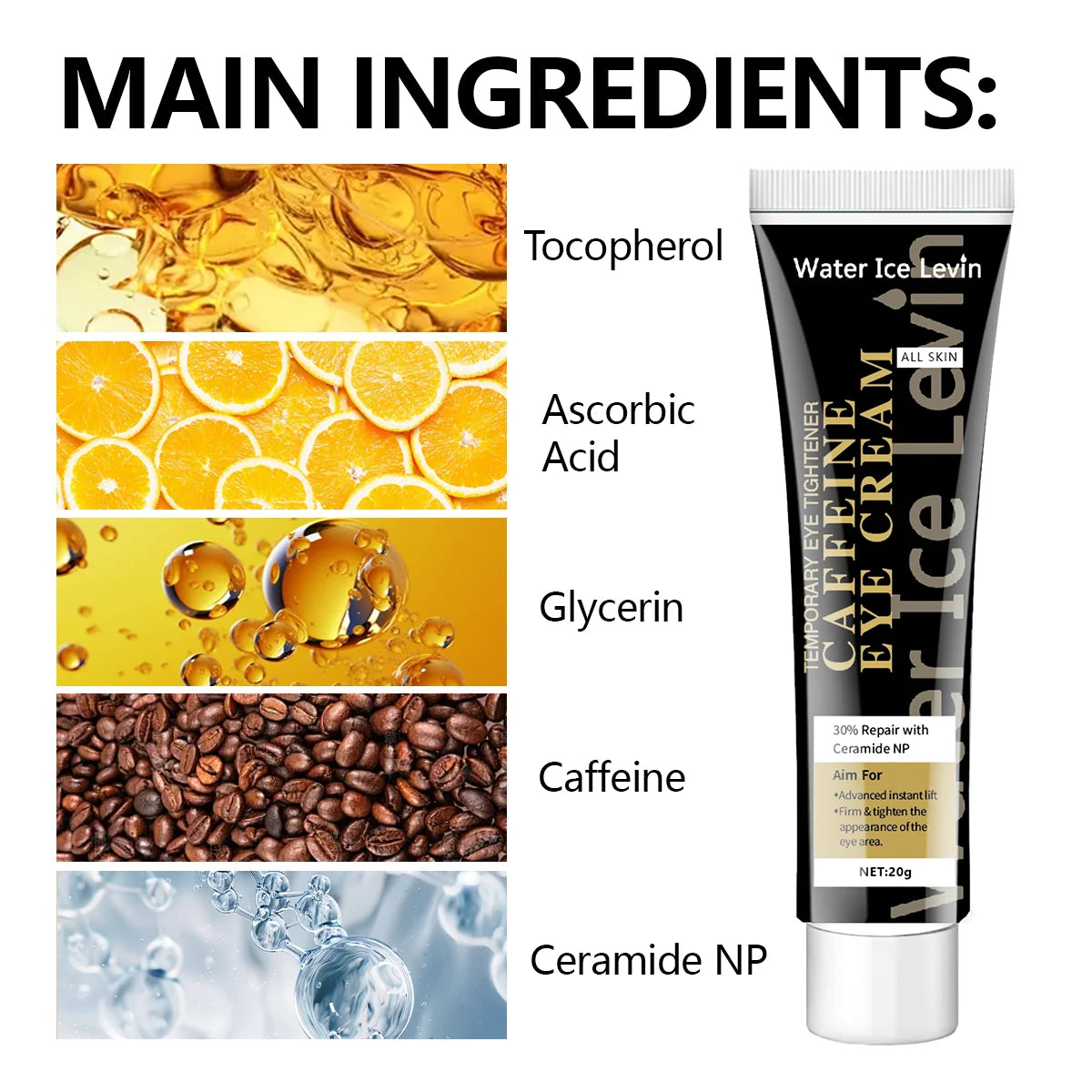 Caffeine Eye Cream – Brighten, Firm & Hydrate Under Eyes Eye Serum Cream Peaceful Pleasures Health and Wellness