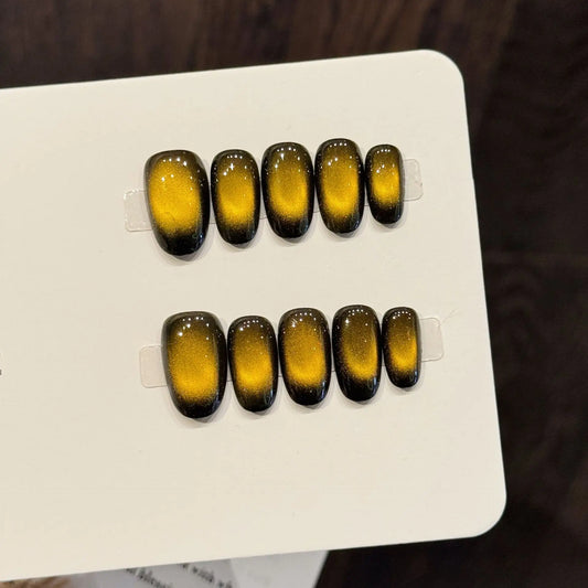 Amber Gradient Press On Nails | Glitter Cat's Eye Almond Set Press On Nails Peaceful Pleasures Health and Wellness XS 1