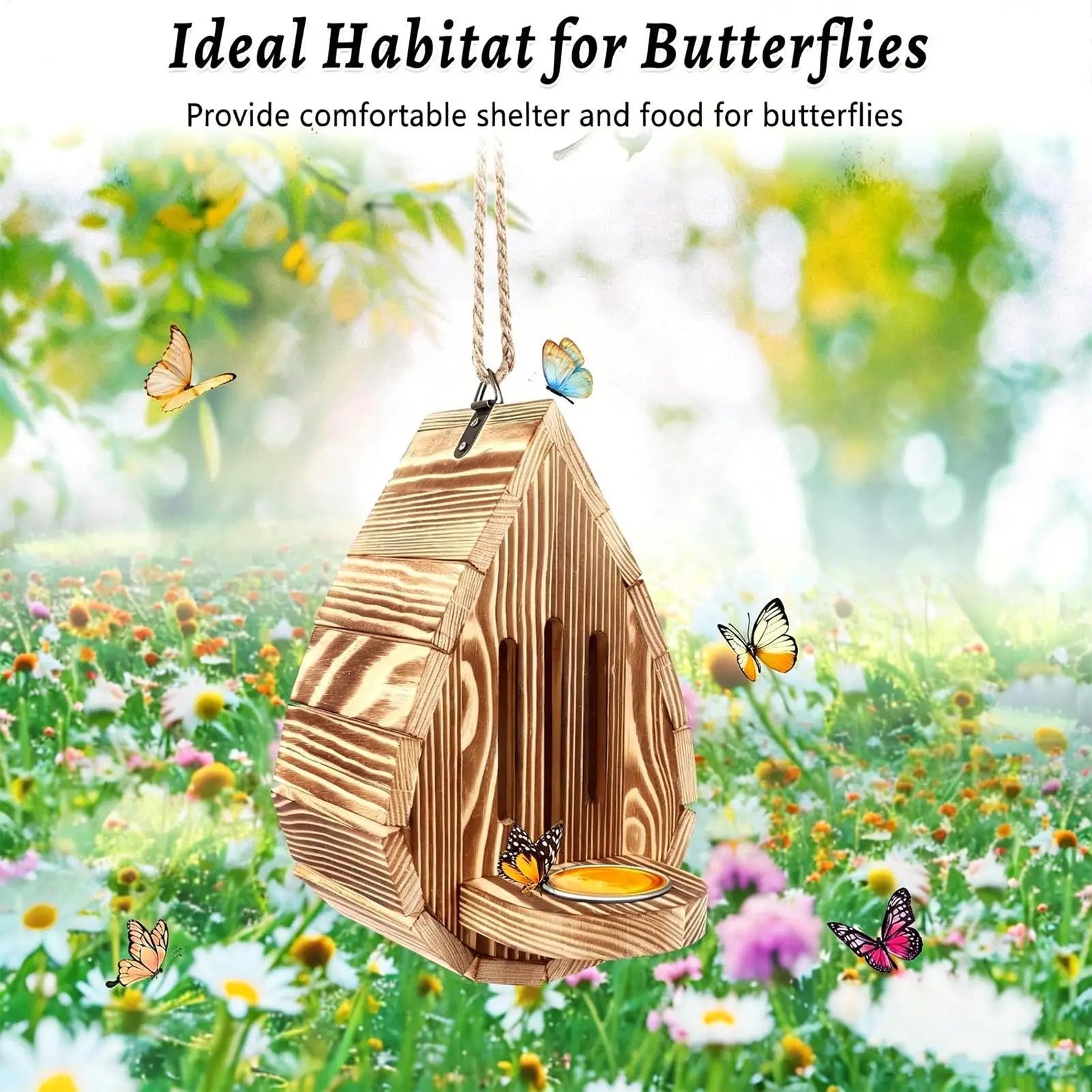 Wooden Butterfly House & Feeder – Hangable Garden Habitat Butterfly House Feeder Peaceful Pleasures Health and Wellness
