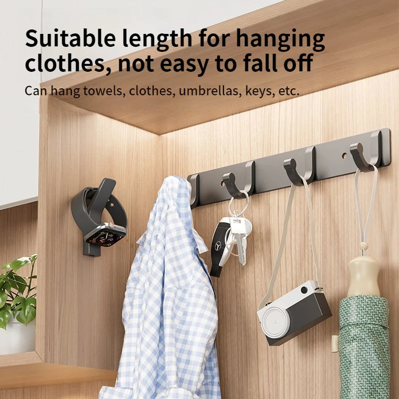 6-Hook Space Aluminum Wall Rack – Kitchen & Bathroom Organizer