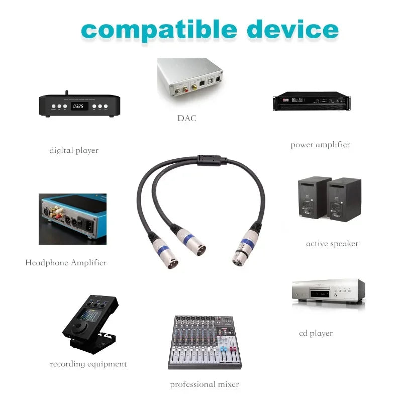 XLR Splitter Cable 3 Pin Female Dual Male Patch Y Balanced Microphone