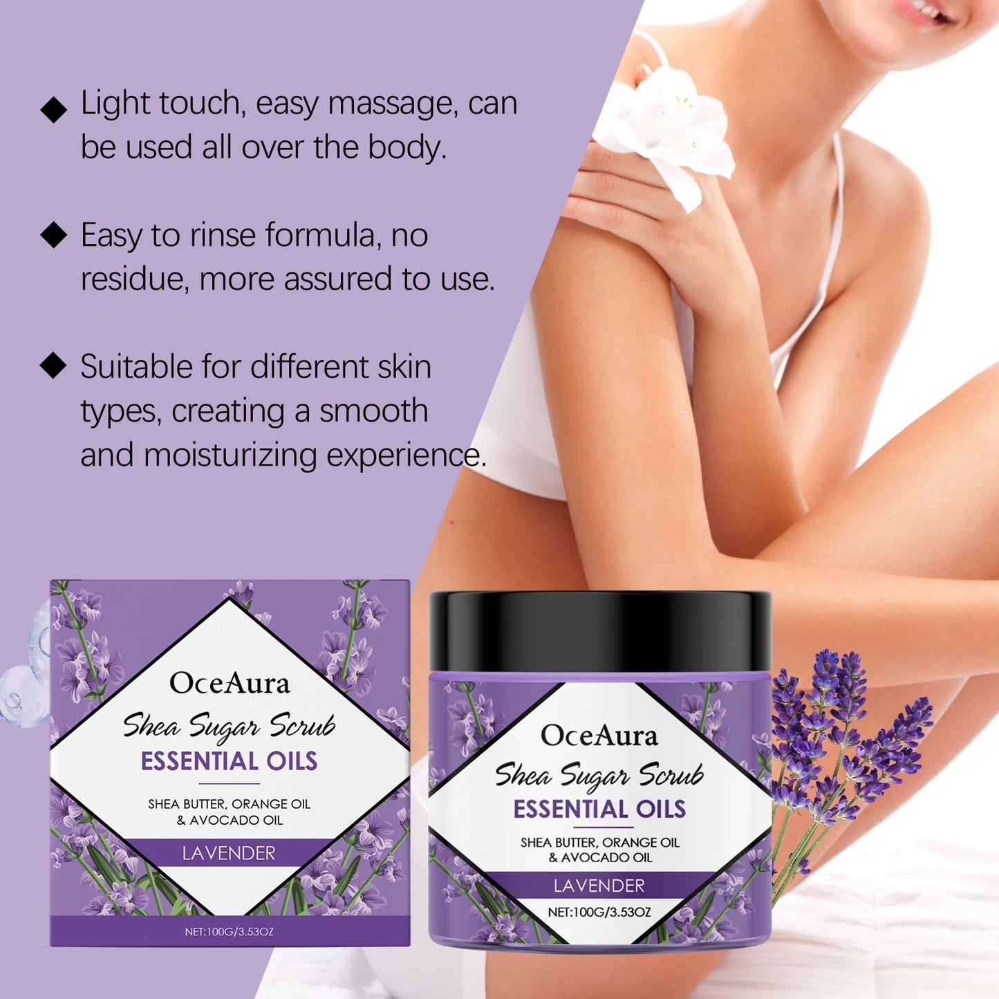 OceAura Lavender Exfoliating Body Scrub | Deep Cleanse 100g