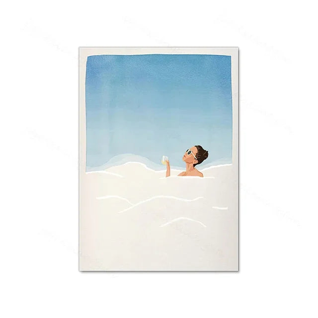 Swimming Girl Abstract Canvas Wall Art | Minimalist Home Decor