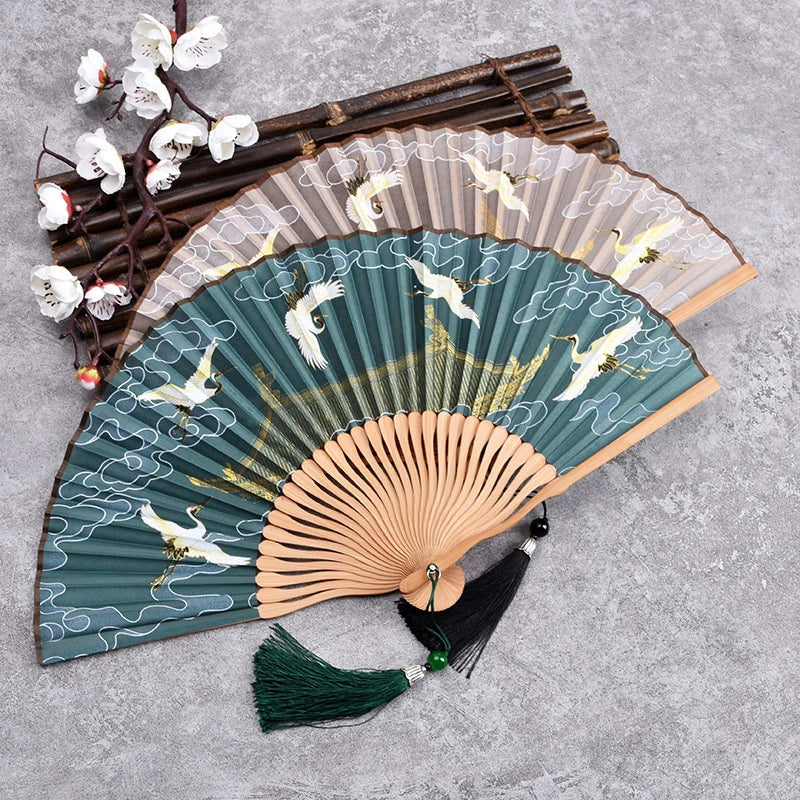 Chinese Folding Hand Fan | Bamboo Fabric Dance & Hanfu Fan