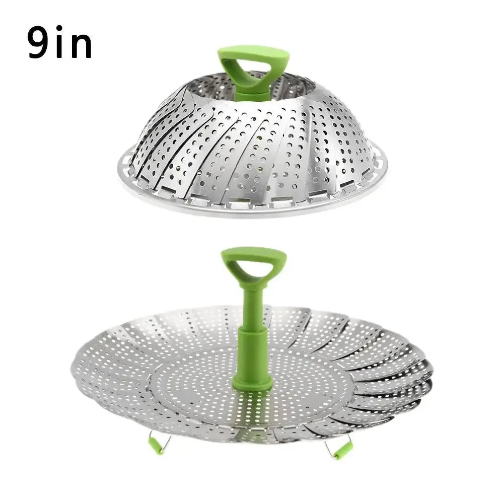 9/11Inch Stainless Steel Lotus Steaming Tray Folding Expandable Food Steamer Rack Multi-Function Mesh Steamer Basket for Cooking Peaceful Pleasures Health and Wellness 9inch
