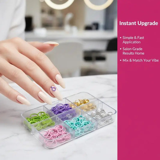 6-Grid Dopamine Nail Art Rings – Mixed Metal Rivets & Charms Nail Art Charms Peaceful Pleasures Health and Wellness