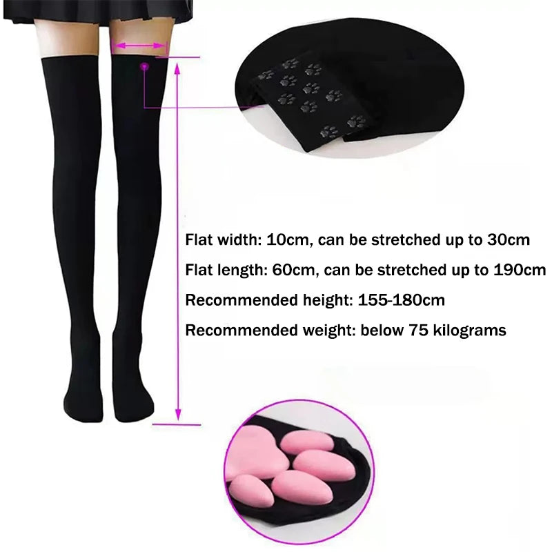Kawaii 3D Cat Paw Thigh High Stockings – Anti-Slip Women's Socks