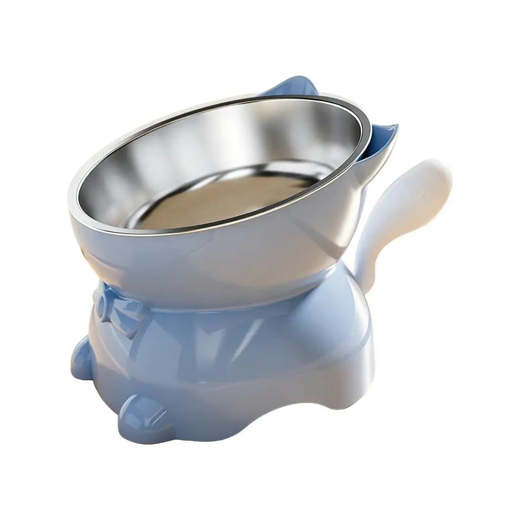 Increased Neck Protection High Quality Water Bowl Healthy Safe Stainless Steel Cat Bowl Anti-overturning Oblique Mouth Pet Bowl Peaceful Pleasures Health and Wellness Blue