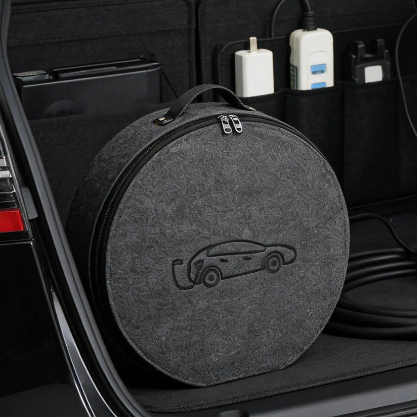 EV Charging Cable Organizer Bag | Felt Car Charger Storage Case