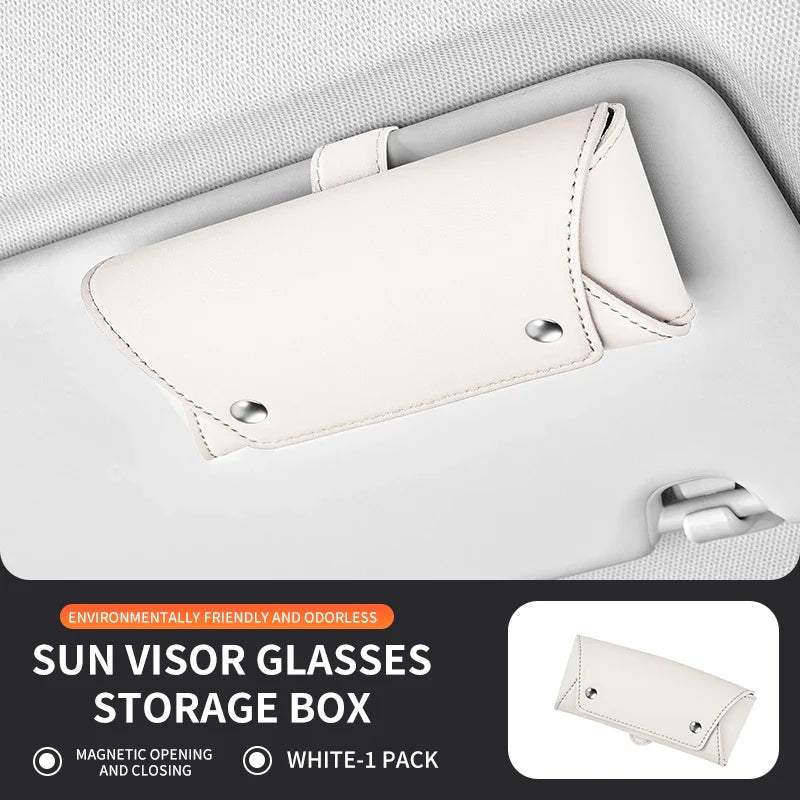 Car Sun Visor Glasses Case | Magnetic Leather Organizer