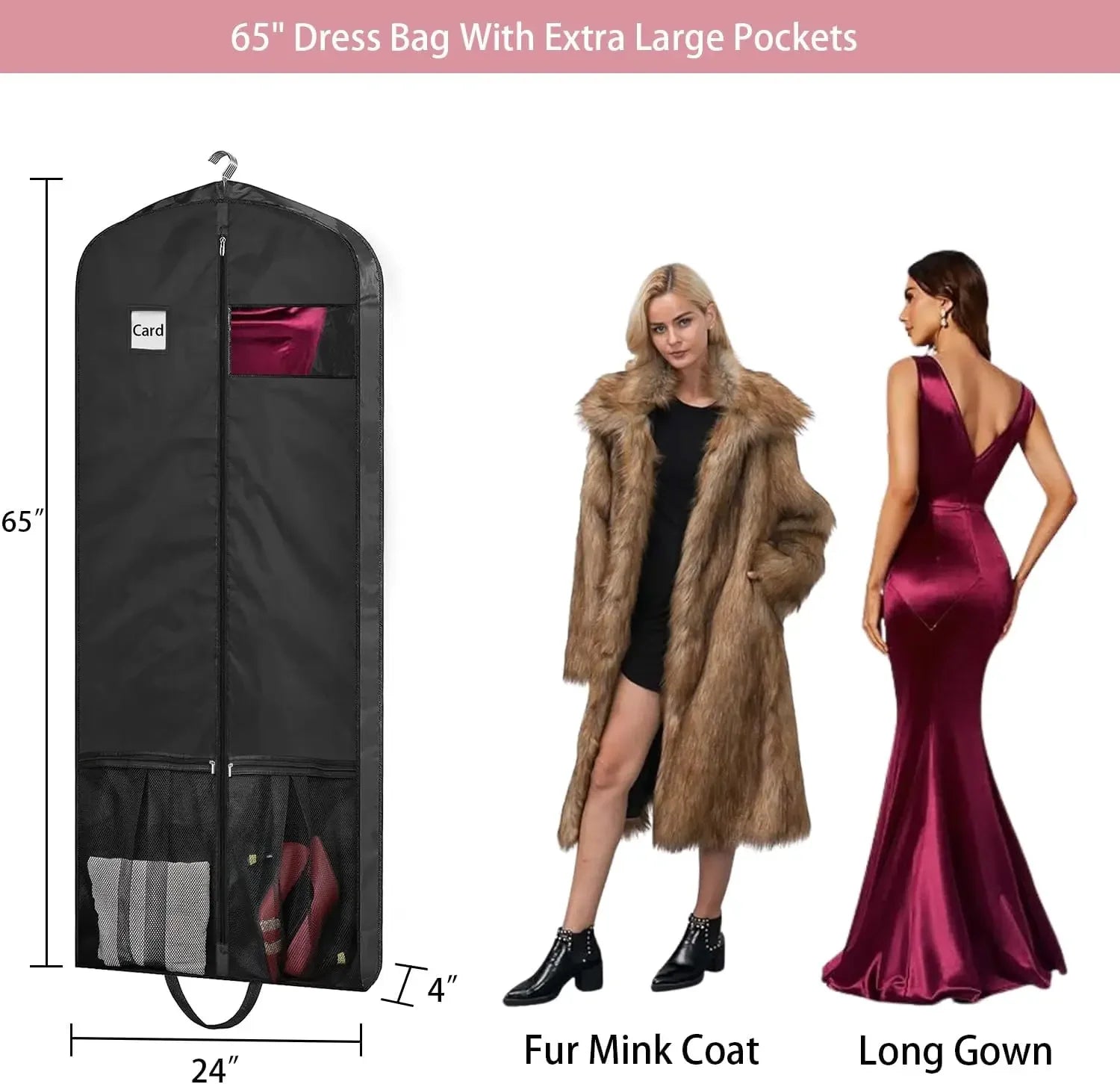 Extra Long Foldable Garment Bag for Dresses and Coats, Clear Window & ID Pocket, Travel-Friendly with Handles Peaceful Pleasures Health and Wellness
