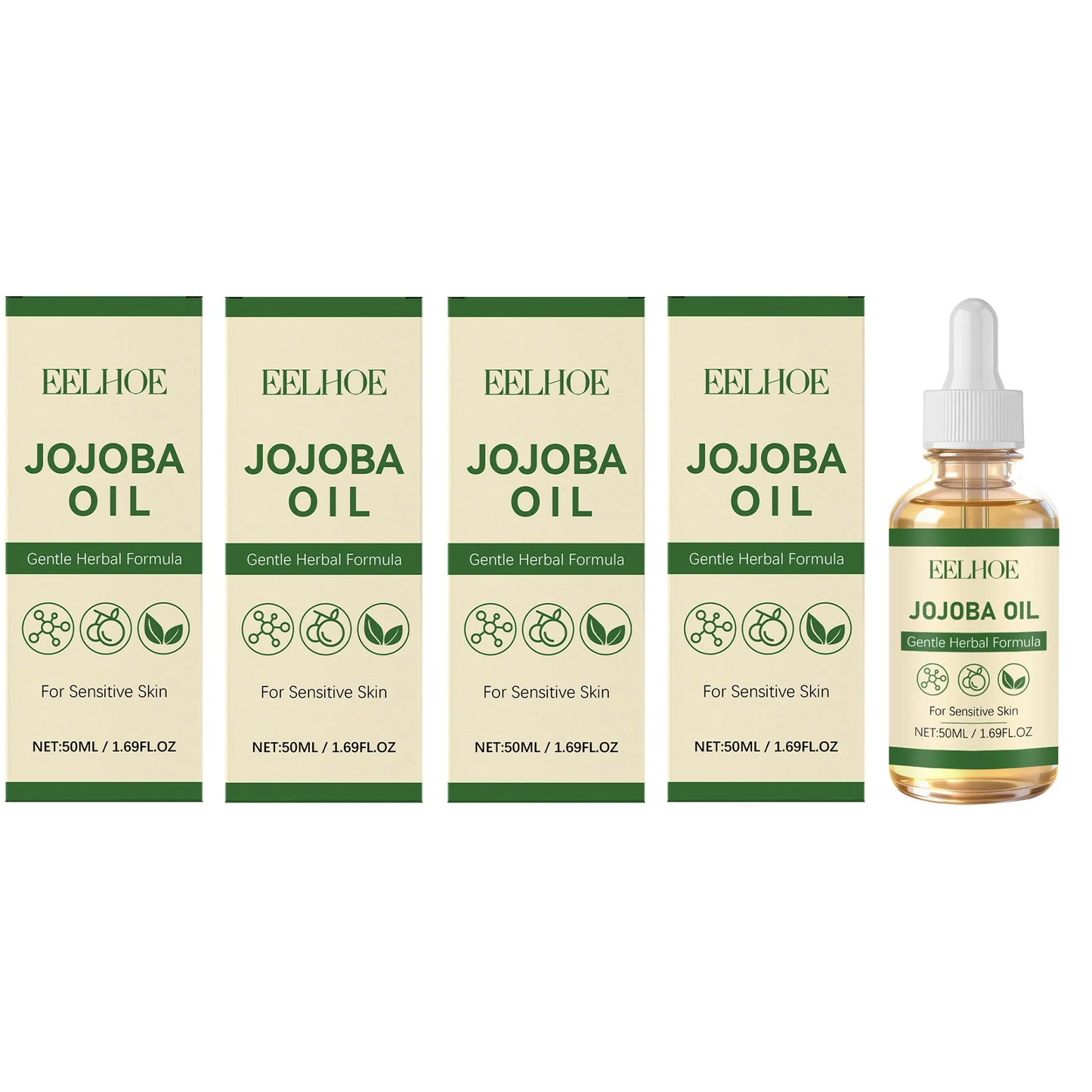 Herbal Essential Oil Nourishing Softening Skin Improve Elasticity Smoothing Hair Reducing Frizz Moisturizing Massage Jojoba Oils Peaceful Pleasures Health and Wellness 4 x 50ML Boxed