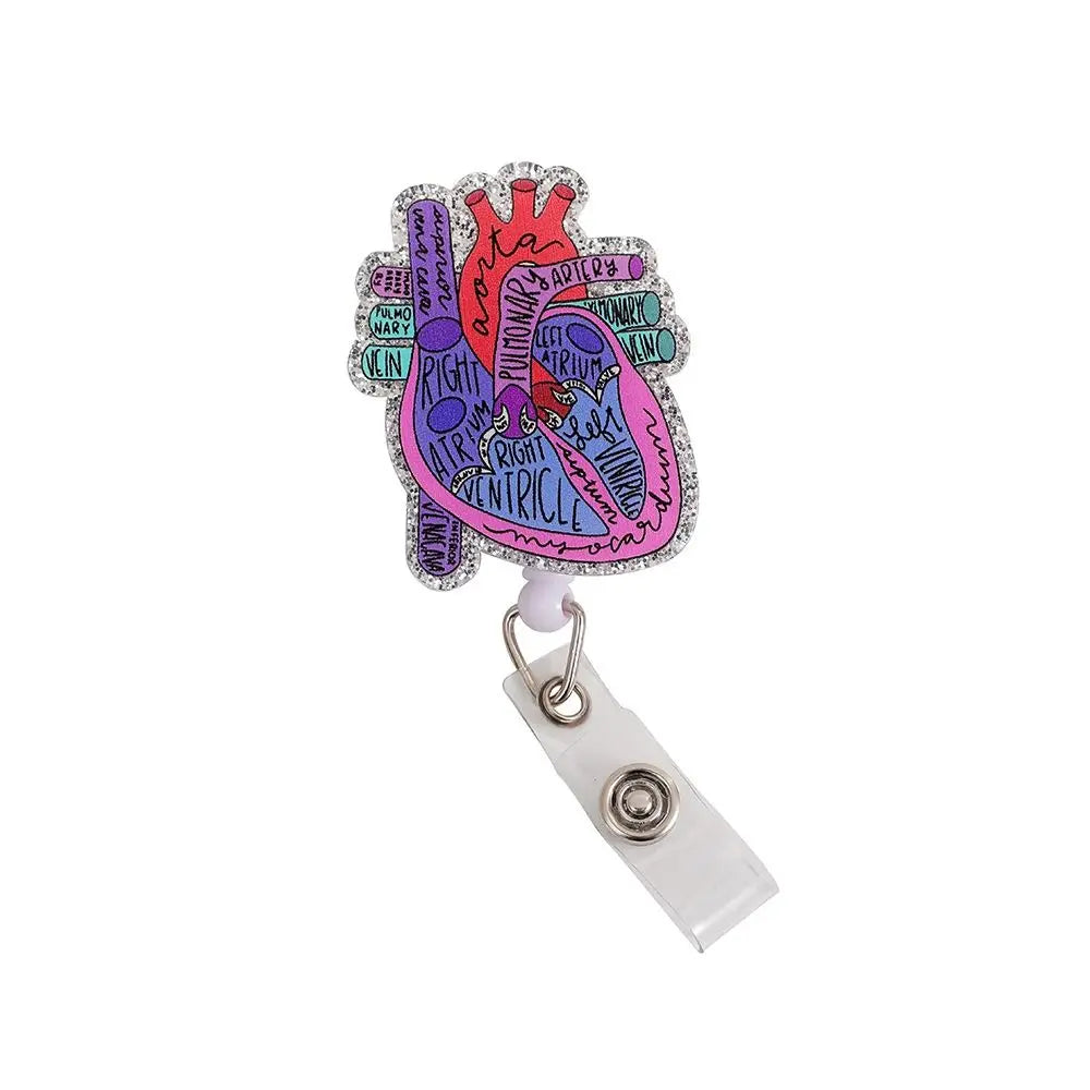 Stretchable Organs Badge Clip High Resilience Fall-proof Nurse Badge Holder Cartoon Chest Card Name Card Holder Office Supplies Peaceful Pleasures Health and Wellness heart