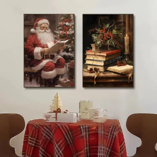 Vintage Santa Claus Portrait in Mistletoe Reading Letters Toy Cookie Poster Canvas Painting Wall Pictures Christmas Home Decor Peaceful Pleasures Health and Wellness