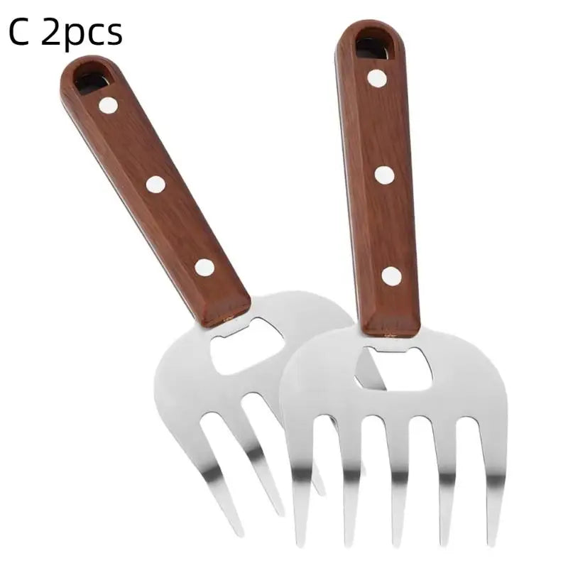 Stainless Steel Meat Shredder Claws & BBQ Fork | Wooden Handle BBQ Meat Shredder Tool Peaceful Pleasures Health and Wellness 2pcs