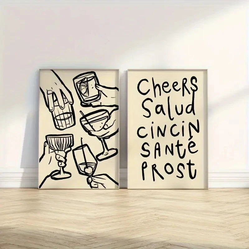 2pcs Cheers Retro Wine Wall Art Prints Canvas Painting Poster Picture For Living Bed DiningRoom Home Decor Peaceful Pleasures Health and Wellness G2625-2pcs 40x50cm Black Frame
