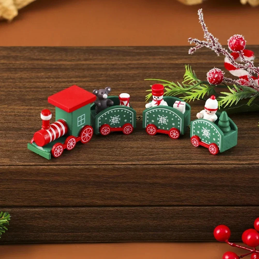 3pc Wooden Christmas Train Decoration – Tabletop Holiday Decor