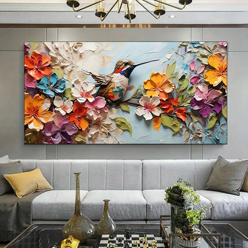 Modern Wooden Wall Canvas Painting, Vibrant Floral Hummingbird Art Poster, Decor Artwork for Living Room and Bedroom, No Frame Peaceful Pleasures Health and Wellness ZLH013 70x140cm No Frame