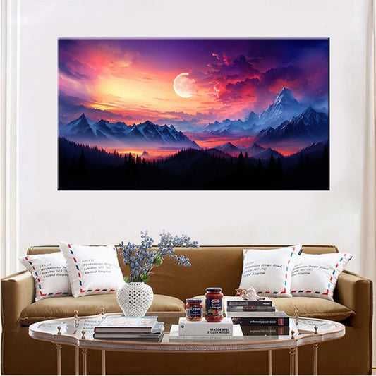 Mountain Landscape Sunset Moon Canvas Wall Art | Home Decor Canvas Wall Art Peaceful Pleasures Health and Wellness