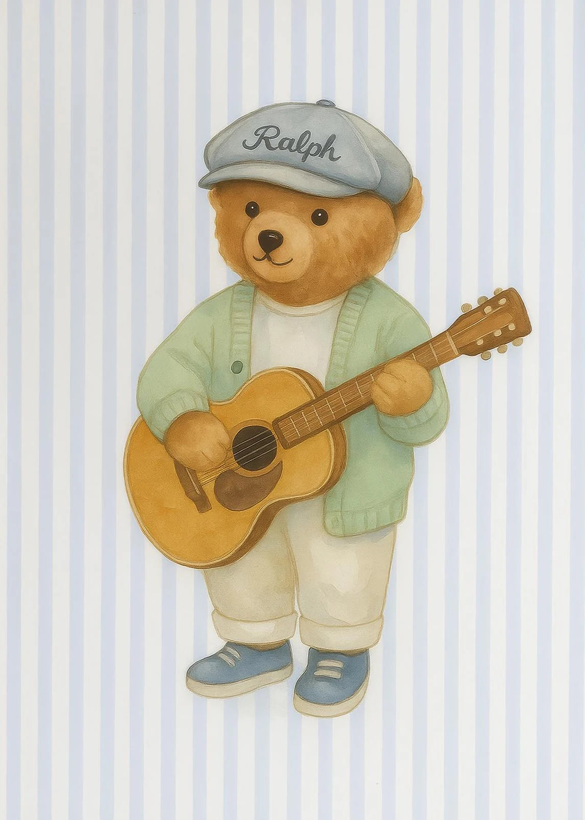 Skating Teddy Bear Playing Guitar Reading Blue Striped Poster Canvas Painting Print Wall Art Picture for Living Room Home Decor Peaceful Pleasures Health and Wellness 13 40x60cm