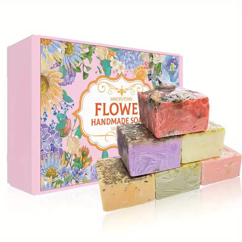 6-Piece Rose Jasmine Lavender Essential Oil Soap Gift Box