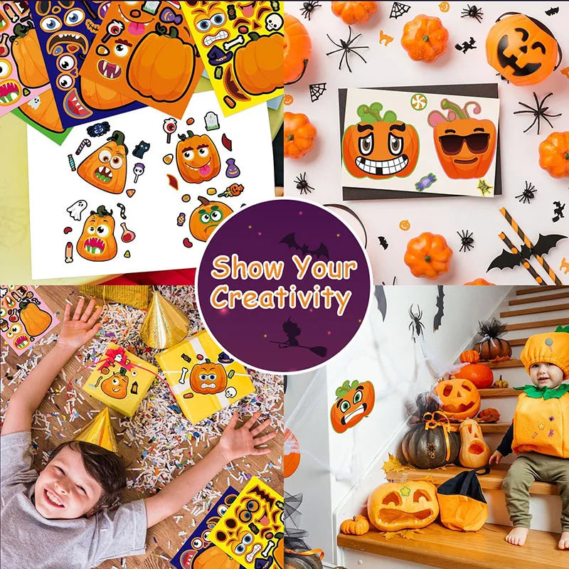 Funny Make Pumpkin Stickers Kids Toddlers 14 Different Designs Face