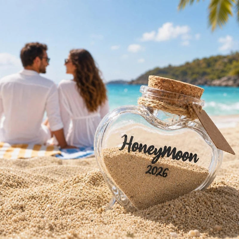 Honeymoon Heart Glass Sand Jar | Wedding Keepsake Pink Gift Wedding Keepsake Jar Peaceful Pleasures Health and Wellness