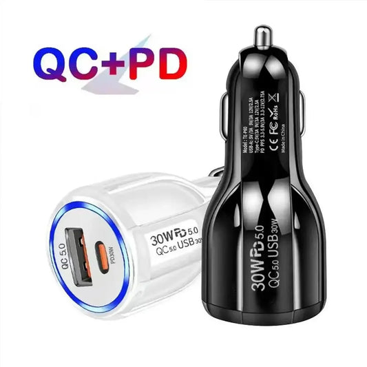 Dual-Port 30W Fast Car Charger – QC 5.0 & PD 30W USB-C Peaceful Pleasures Health and Wellness