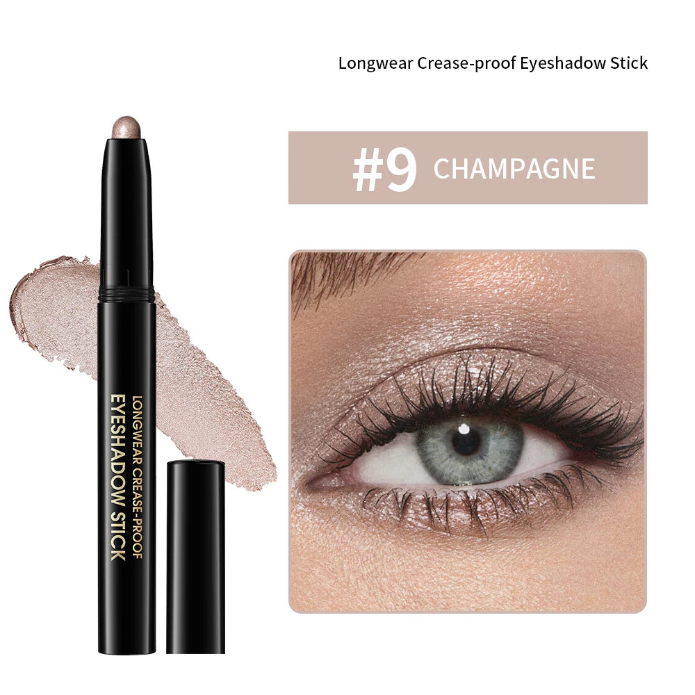 10 Colors Glitter Eyeshadow Stick 10 Counts Highlighter Eye Shadow Stick Set Colorful Eyeshadow Pencil Crayon Eyeliner Cosmetic Peaceful Pleasures Health and Wellness 9CHAMPAGNE SHIMMER