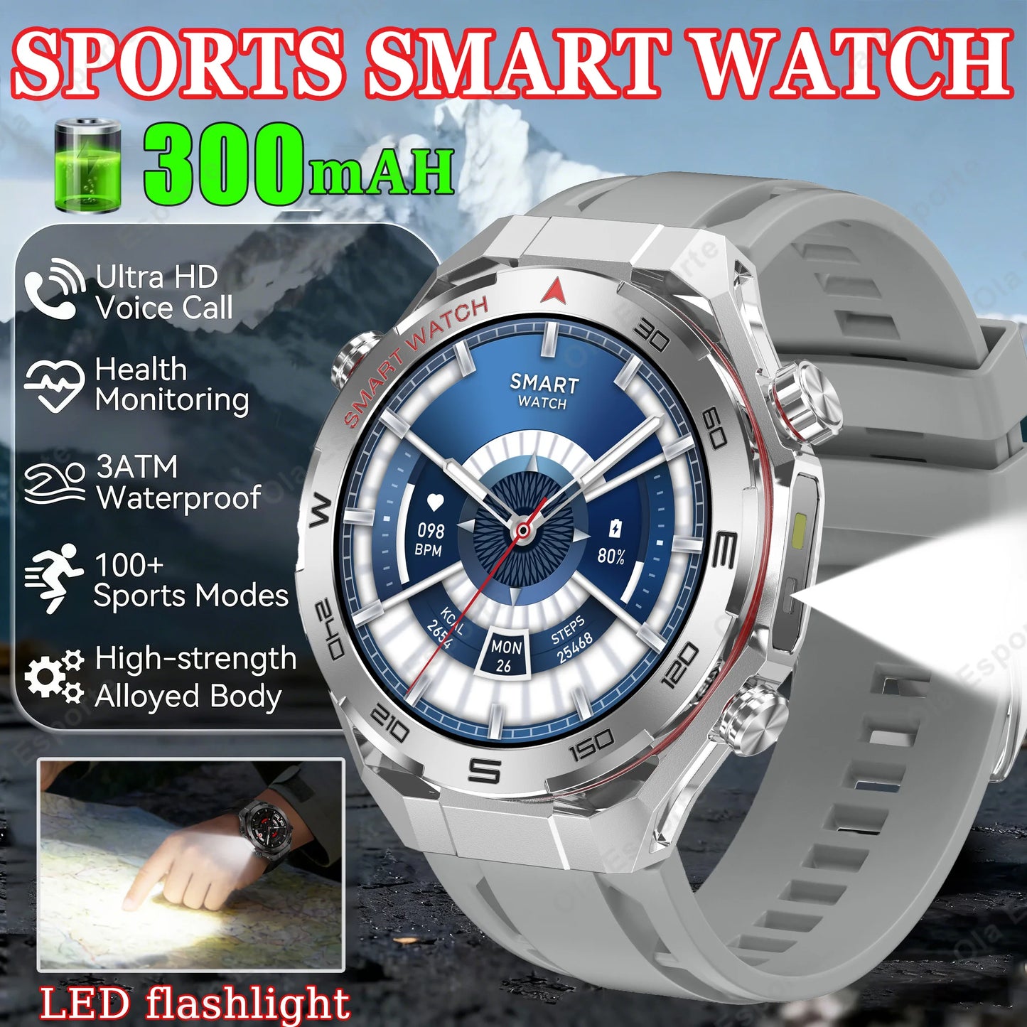 Ola Esporte GPS Smart Watch – LED, Bluetooth Calls, Heart Rate