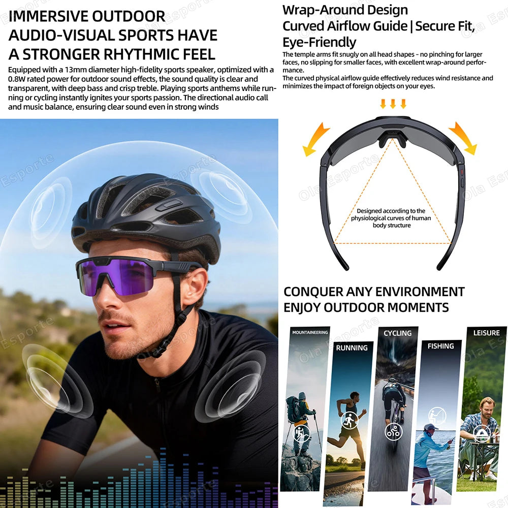 Smart Glasses bluetooth camera Recording Videos AI Photo Recognition Answer Call Waterproof Music Play Men Women Cycling Glasses Peaceful Pleasures Health and Wellness