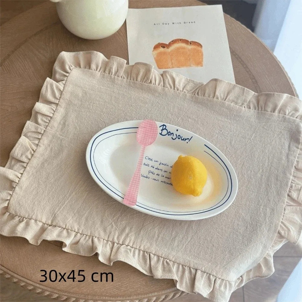 Retro Soft Ruffle Placemats Round Cotton Table Cup Mat Square French Coasters Table Decor Peaceful Pleasures Health and Wellness 30x45 Khaki L
