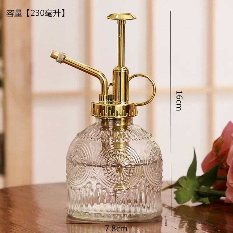 Retro glass watering bottle European style embossed air pressure watering bottle gardening household flower watering bottle Peaceful Pleasures Health and Wellness A