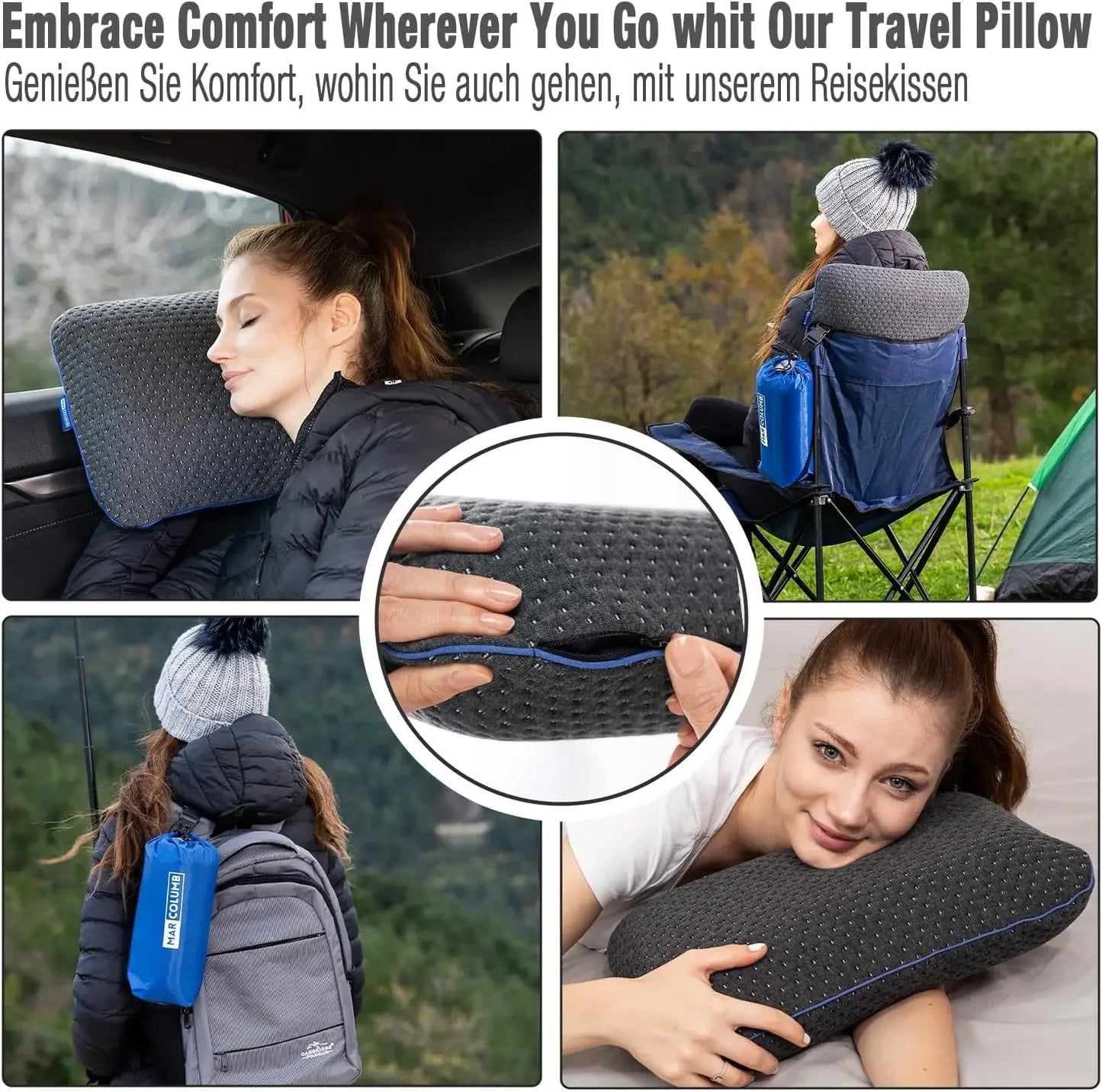 Portable Memory Foam Travel Pillow with Cooling Case - Lightweight for Camping & Outdoor Peaceful Pleasures Health and Wellness
