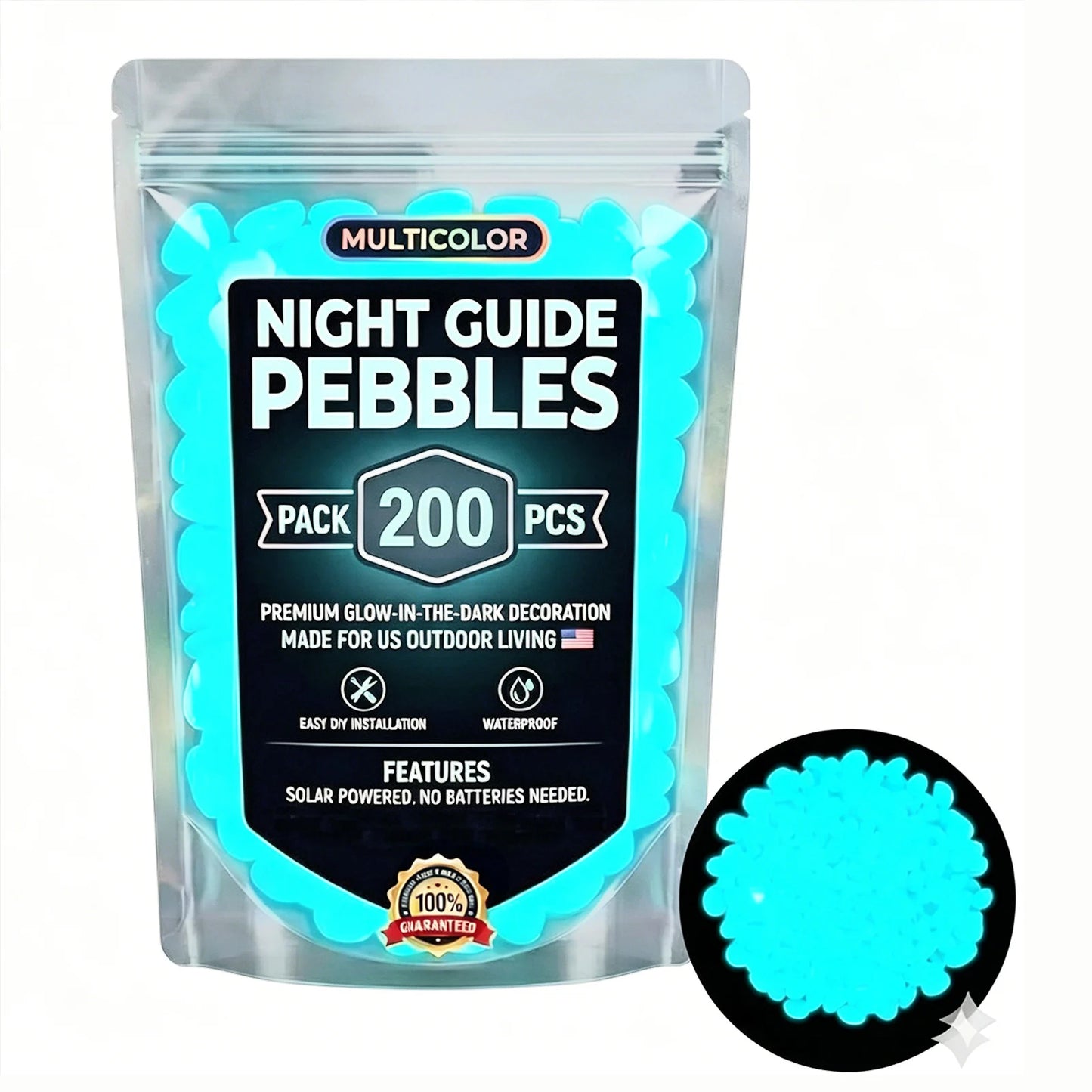 Glow in the Dark Garden Pebbles – 200pc Luminous Decor Stones