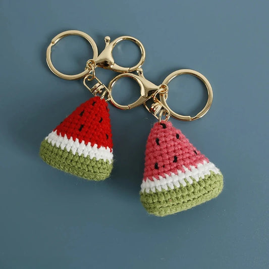 Handmade Crochet Watermelon Keychain | Cute Fruit Charm Pendant Crochet Keychain Charm Peaceful Pleasures Health and Wellness