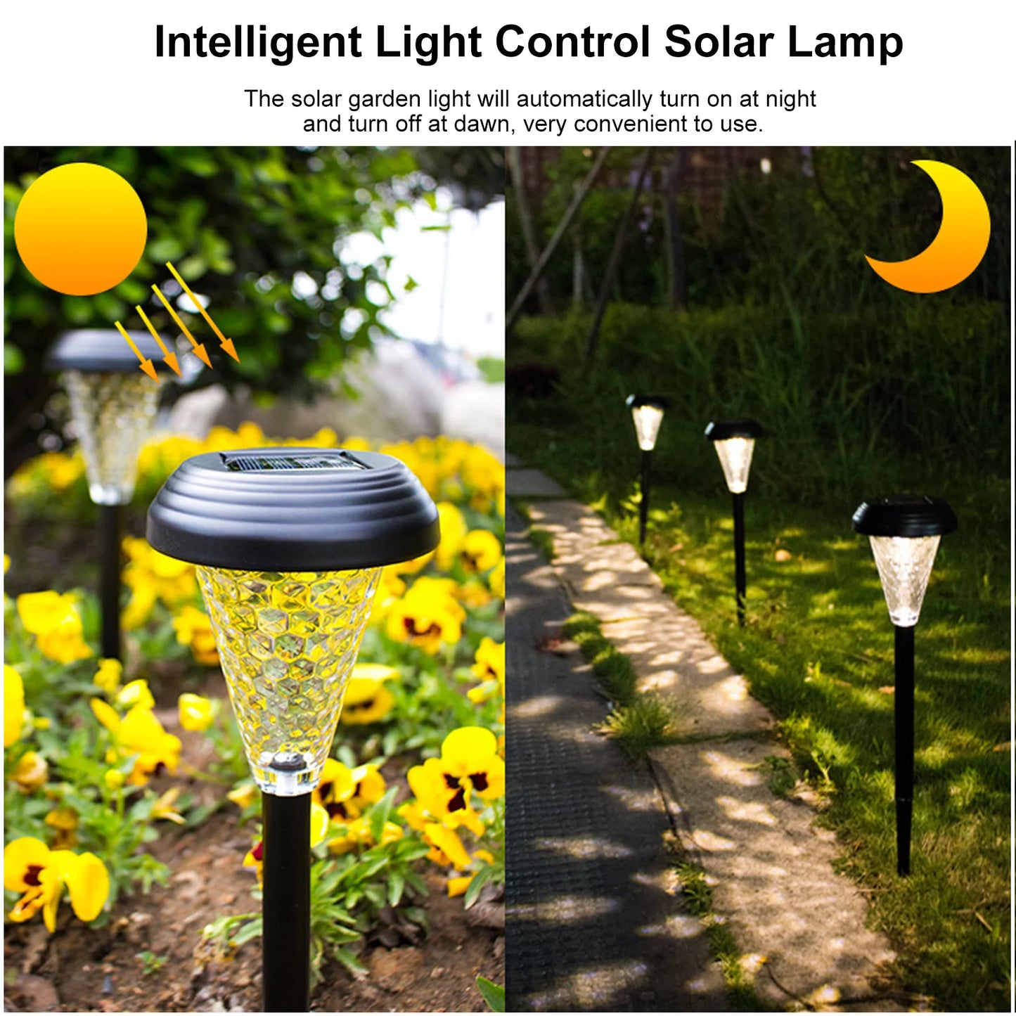4 Packs Outdoor Lawn Lamp Solar Powered Pathway Light Landscape Decorative Garden Lights Waterproof Glass Lampshade Peaceful Pleasures Health and Wellness YELLOW